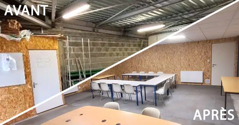 Avant après du local des jeunes sapeurs pompiers des Herbiers